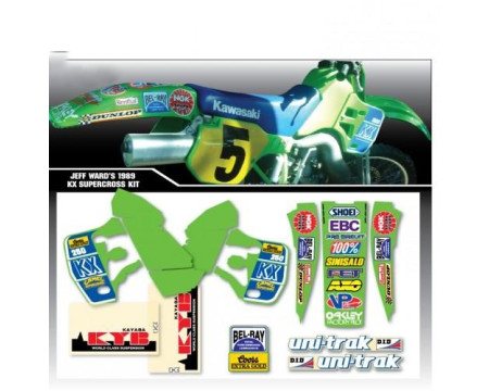 KIT DECO COMPLET ET HOUSSE DE SELLE MXDN REPLICA KAWASAKI 250 KX 1989 A 2004